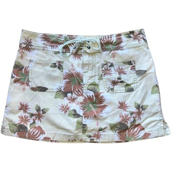 Old Navy Womens Floral Skort Size 0 Tropical Hawaiian Pattern Beige Cotton Summe - Picture 1 of 9